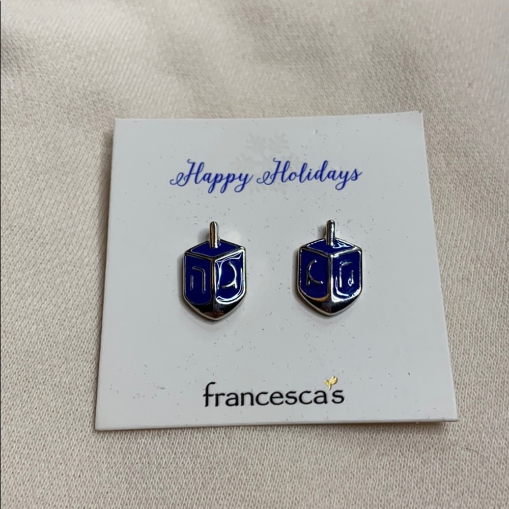 Blue dreidel earrings